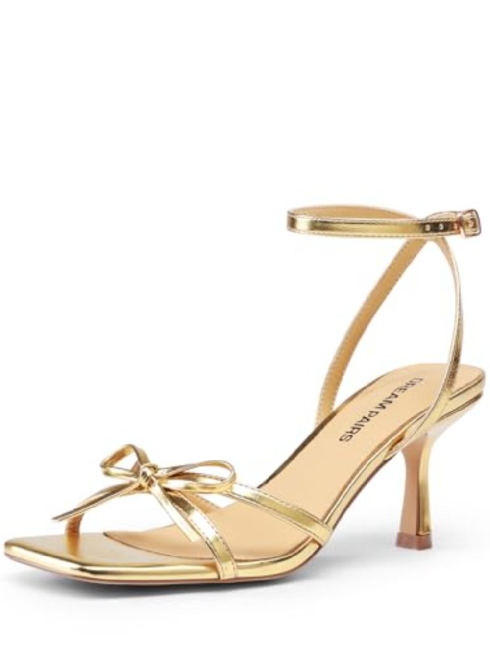 Women Kitten Heel Strappy Bow Sandals Square Open Toe Cushioned Insole